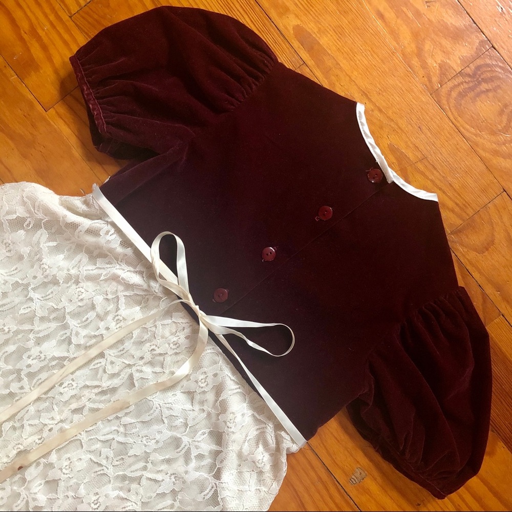 EUC VTG 90s / Y2K Formal Girl’s Velvet & Lace Christmas Holiday Party Dress - Picture 6 of 9